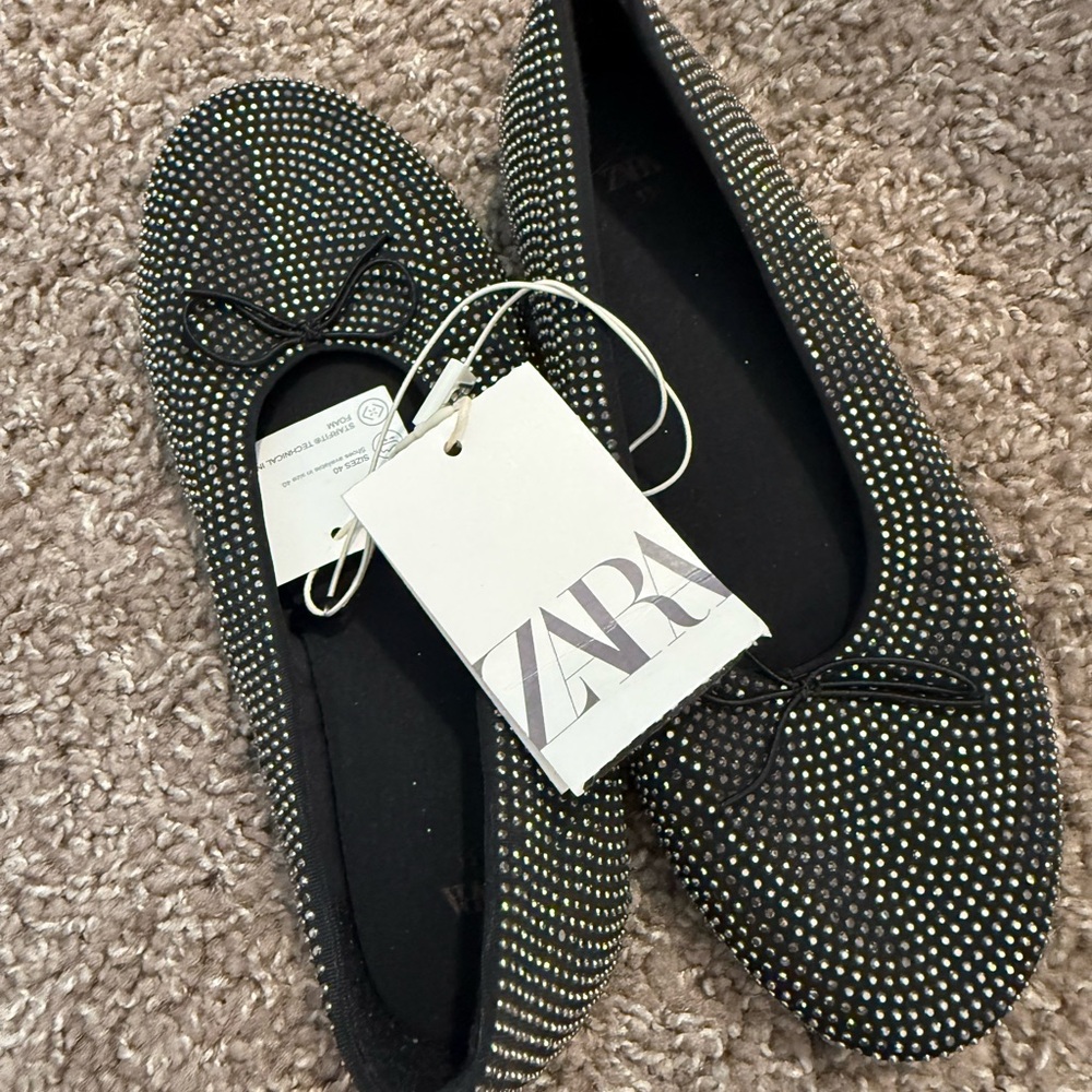 Zara Black Embellished Kids Flats